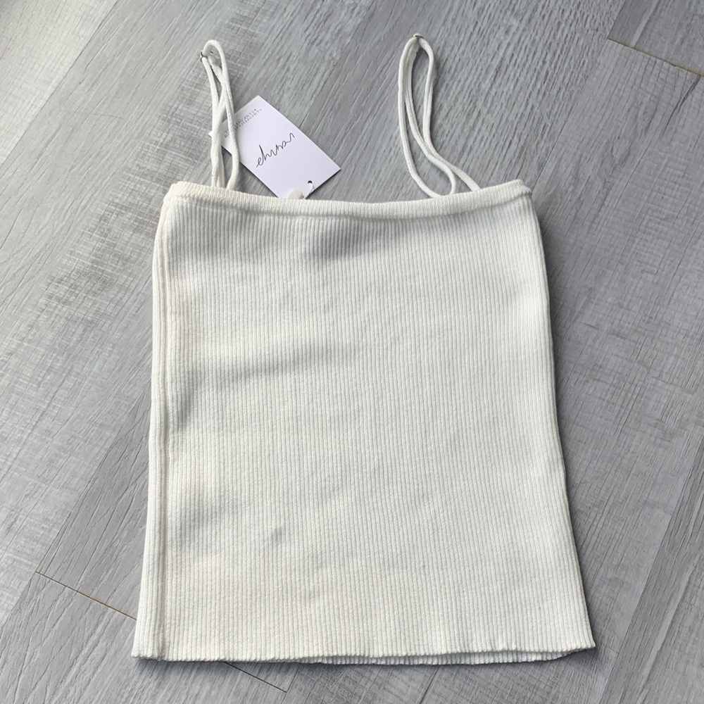 NWT Beige Botany Classic White/cream Ribbed Spaghetti-Strap Camisole, size S.